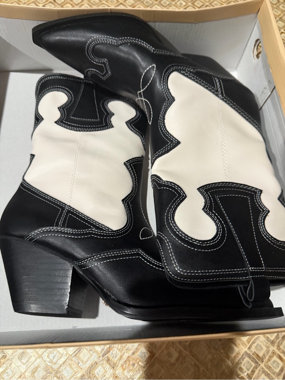 Billini Black and White Western Ankle Boots